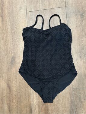 Carolina Black Crochet One-Piece Swimsuit. Size XL/XG 16-18.
